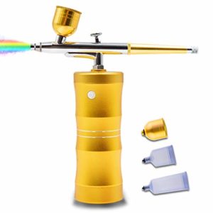 QUEVINA Cordless Airbrush Kit 25PSI Handheld Airbrush Painting Set with Compressor Aerografo para Reposteria for Barber Hairline Makeup Tattoo Nails Art Drawing Cake Decoration Model Coloring Gold