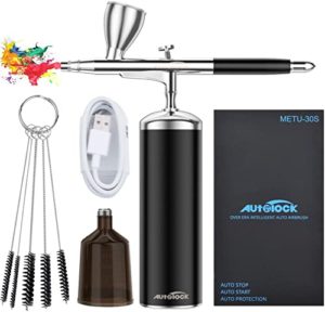 Autolock Upgraded Airbrush Kit with Air Compressor, Portable Cordless Auto Airbrush Gun Kit, Rechargeable Handheld Airbrush Set for Makeup, Cake Decor, Model Coloring, Nail Art, Tattoo