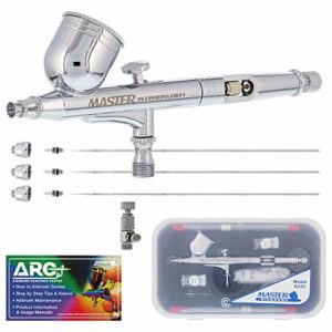 Master Performance G233 Pro Set Master Airbrush with 3 Nozzle Sets (0.2, 0.3 & 0.5mm Needles, Fluid Tips and Air Caps) - Dual-Action Gravity Feed Airbrush, 1/3 oz Cup, Cutaway Handle - How-to-Guide