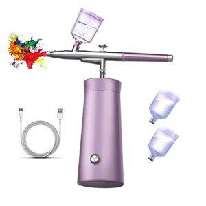 FATUXZ Rechargeable Cordless Airbrush Compressor,Portable Cordless Auto Airbrush Gun Kit with 2 Capacity Cup,for Painting, Model, Nail, Makeup(Purple)
