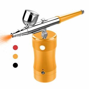 COSSCCI Upgraded Airbrush Kit, Portable Mini Air Brush Spray Gun with Compressor Kit Single Action Air Brush Painting Kits for Cake Decorating Makeup Art Nail Model Painting Tattoo Manicure (Gold)