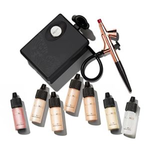 Luminess Air Basic Airbrush Makeup Kit and 9-Piece Silk 4-In-1 Airbrush Foundation Starter System, Medium Coverage - Quick, Easy and Long Lasting Application - Includes Primer, Blush and Glow