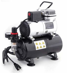 Timbertech Upgraded Airbrush Single-Piston Oil-free Mini Compressor ABPST08 with Cooling Fan, 3L Tank, Regulator, Moisture trap for hobby, tattoo, graphic and so on