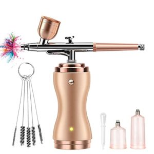 Airbrush Kit with Compressor, Portable Cordless Air Brush Gun Set for Painting 30PSI Gravity Feed Dual Action Mini Handheld Airbrush w/ 0.3mm Tip for Model, Nail, Tattoo, Cake Decorating, Rechargeable