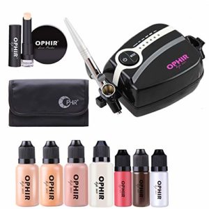 OPHIR Basic Airbrush Makeup Kit with Air Compressor includes 4X Air Foundation 3X Blush Eyeshadow Eyebrow, Concealer, Loose Powder, Cosmetic Make Up System Set