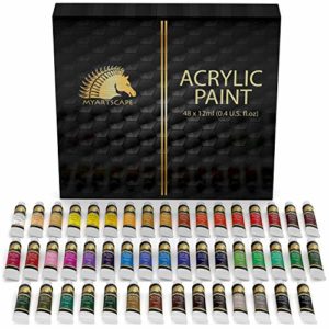 Acrylic Paint Set - 48 x 12ml Tubes - Lightfast - Heavy Body - Non Fading - Vibrant Colors - Artist Quality Painting Supplies - Professional Grade Paints by MyArtscape