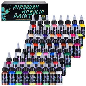 OPHIR 50 Bottles of 30ML Acrylic Airbrush Paint, Opaque Inks for Model Hobby, Shoes, Leather Painting-Can Be Hand Painting, Easy to Clean with Water or Alcohol, Water Based Professional 48 Colors Set