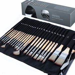 ARTIFY 24 Pieces Paint Brush Set, Expert Series, Enhanced Synthetic Brush Set with Cloth Roll and Palette Knife for Acrylic Oil Watercolor Gouache (Birch)