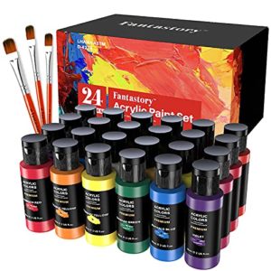 Fantastory Acrylic Paint Set, 24 Classic Colors(2oz/60ml), Professional Craft Paints, Art Kits for Artists Kids Students Beginners, Canvas Fabric Rock Stone Ceramic Wood Painting Supplies