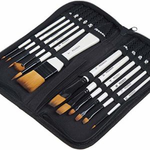 MEEDEN Artist Paint Brushes Set of 12 Pcs,Acrylic Paint Brush,Soft Nylon Hair with Pearl White Grip in Carrying Case,Art Painting Brush for Acrylic Watercolor Oil Gouache Canvas Boards Body