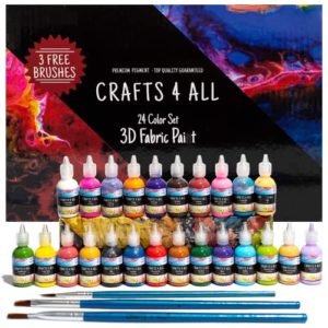 Crafts 4 All Fabric Paint Set - Pack of 24 Permanent, Assorted 3D Paints for Decorating Clothes, Shoes, Canvas, Wood and Paper - Brushes Included - Art Supplies