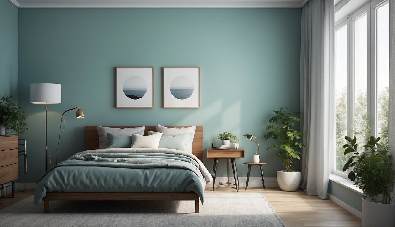 A room with north-facing light, painted in 10 best colors. Light blue, pale gray, and soft green walls create a serene and inviting atmosphere