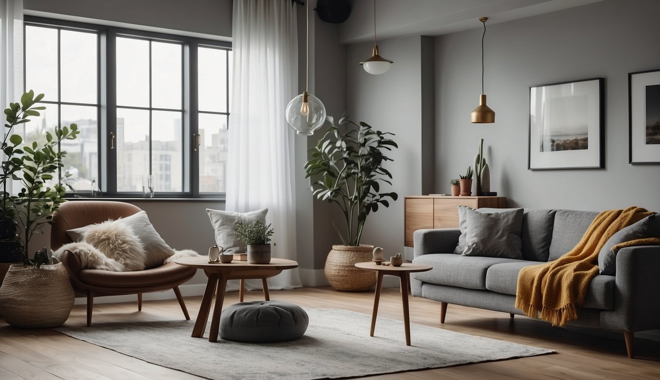 A cozy, small space with Repose Gray walls, natural light, and minimal furniture. Warm and inviting ambiance