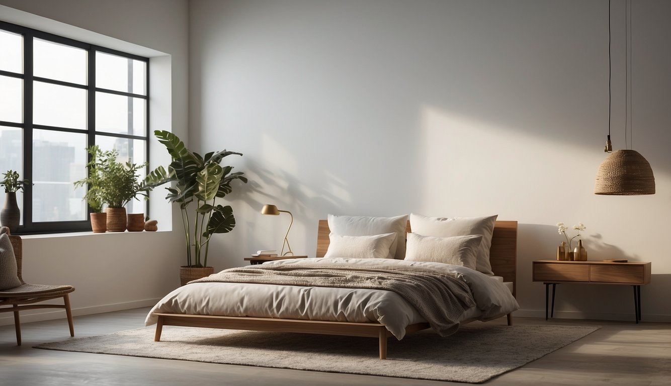 A room with White Dove walls, natural light, and minimal decor. Warm, inviting atmosphere with a modern touch