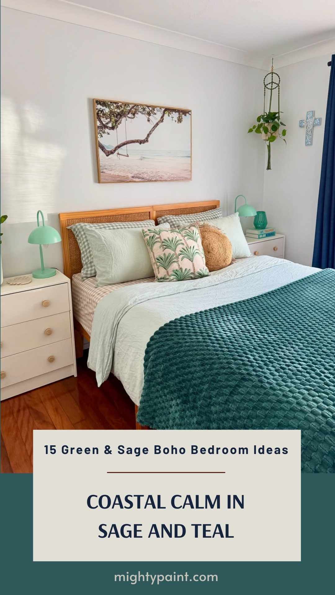 15 Green & Sage Boho Bedroom Ideas: Coastal Calm in Sage and Teal