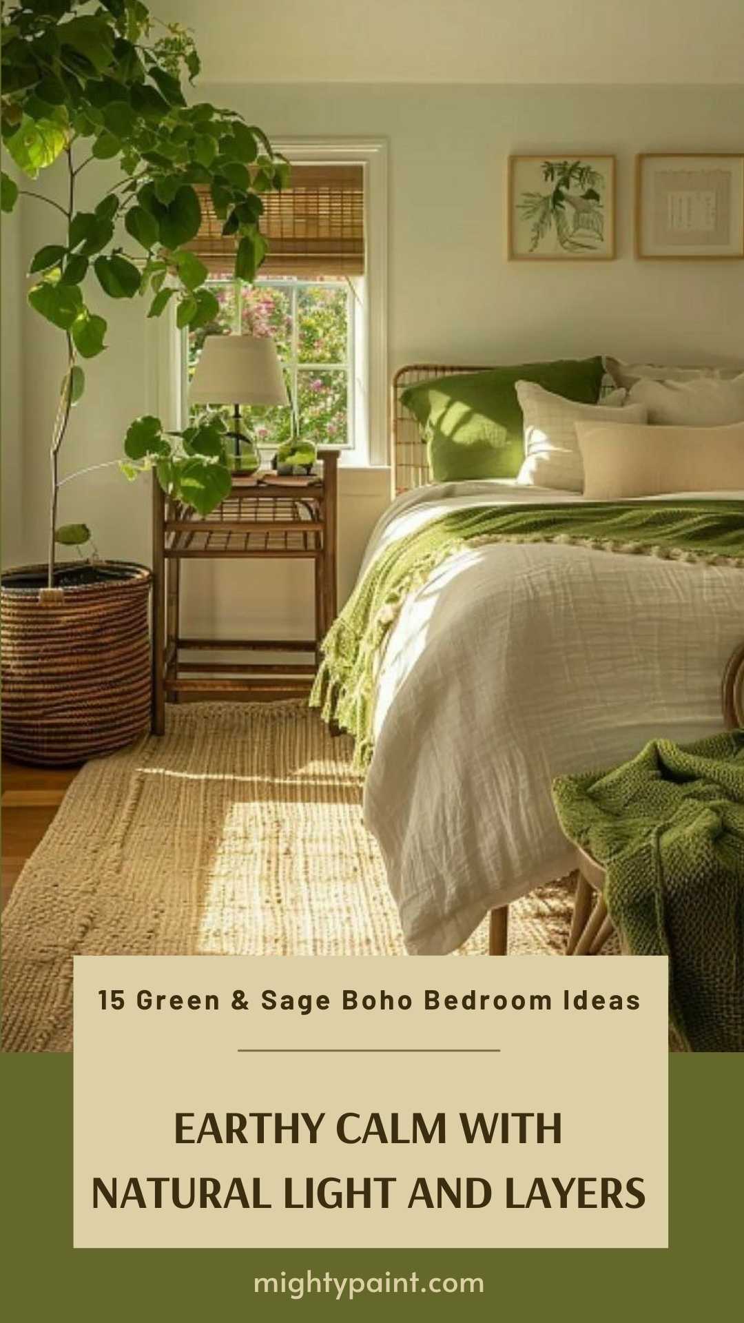 15 Green & Sage Boho Bedroom Ideas: Earthy Calm with Natural Light and Layers