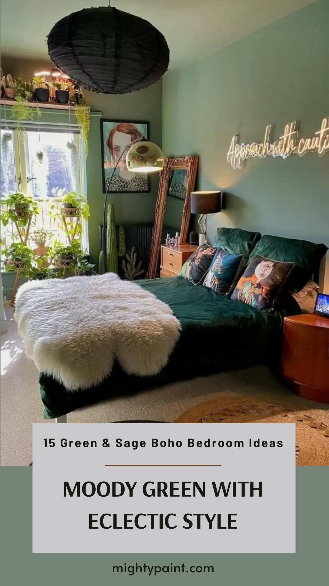 15 Green & Sage Boho Bedroom Ideas: Moody Green with Eclectic Style