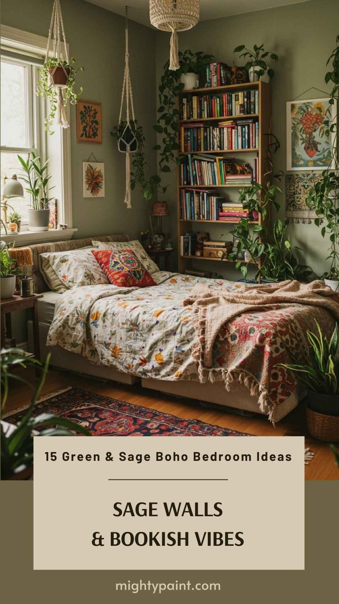 15 Green & Sage Boho Bedroom Ideas: Sage Walls & Bookish Vibes