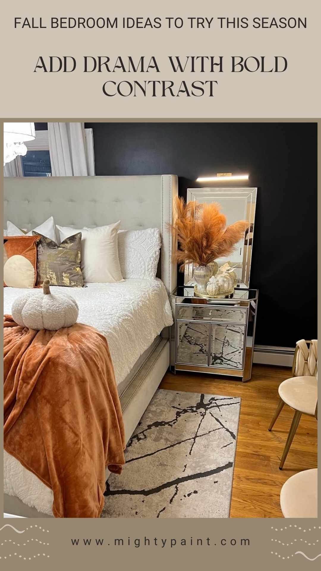 25 Cozy Fall Bedroom Ideas: Add Drama with Bold Contrast