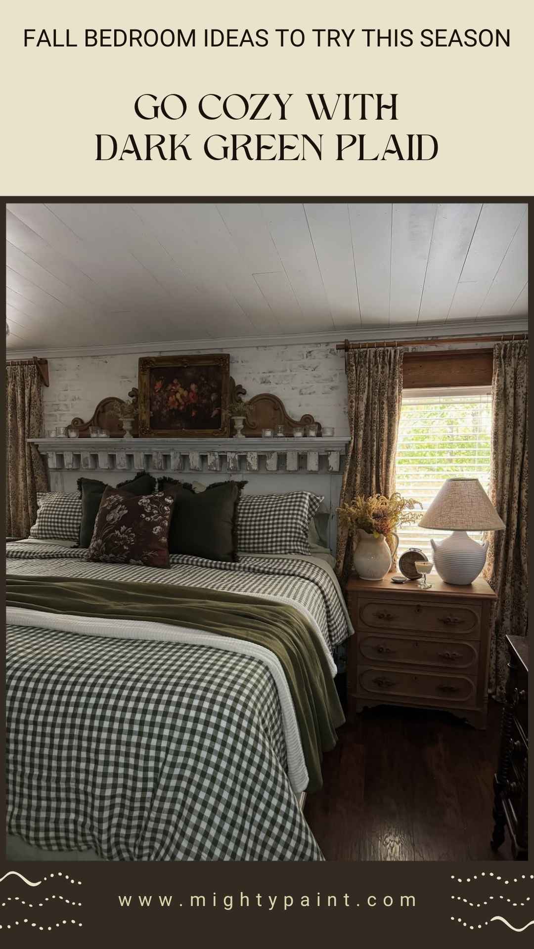 25 Cozy Fall Bedroom Ideas: Go Cozy with Dark Green Plaid