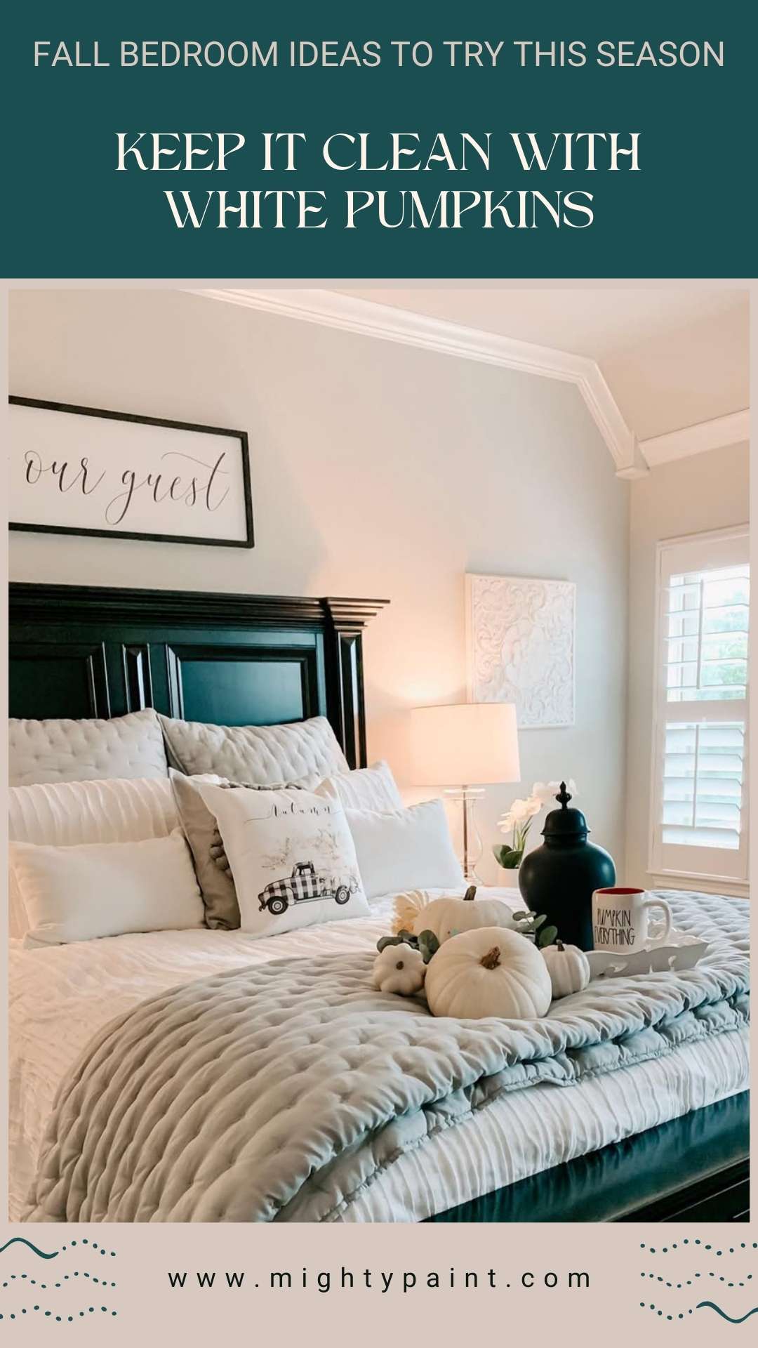 25 Cozy Fall Bedroom Ideas: Keep It Clean with White Pumpkins