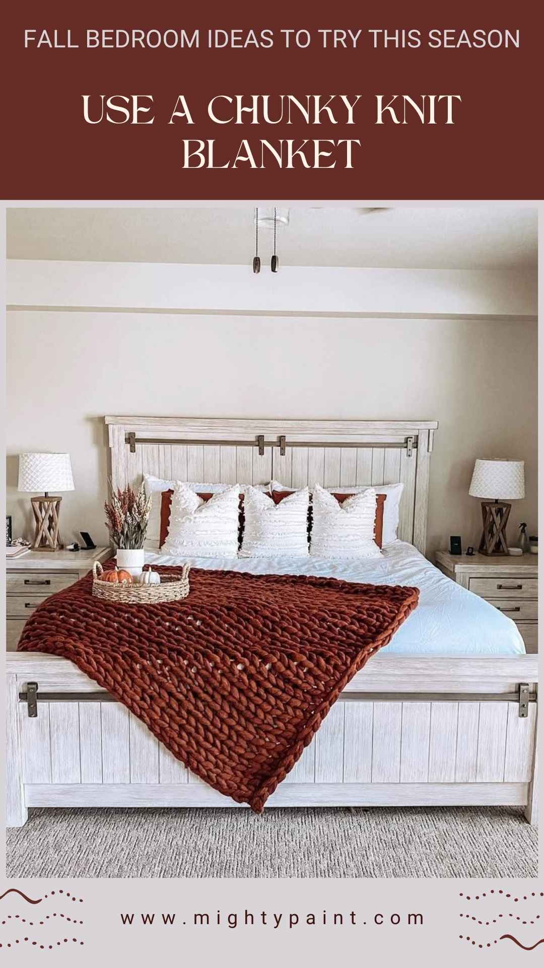 25 Cozy Fall Bedroom Ideas: Use a Chunky Knit Blanket